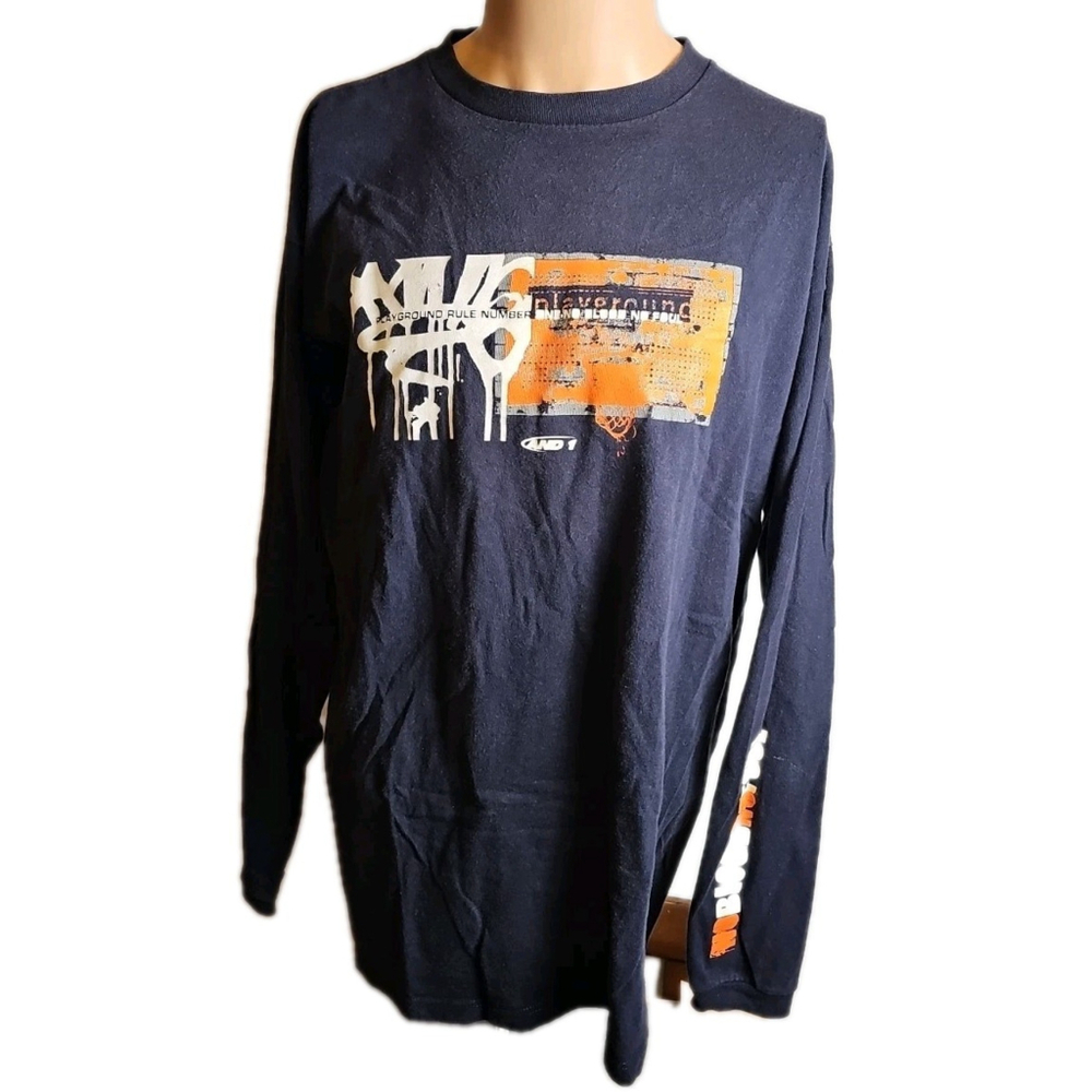 VTG 90's Y2K AND1 Basketball Long Sleeve Shirt Sz L Made In USA No Blood No Foul